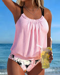 Tankini a triangolo a costine stampato con spalline sottili