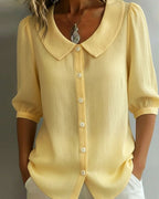 Camicia in cotone a maniche medie con colletto Peter Pan