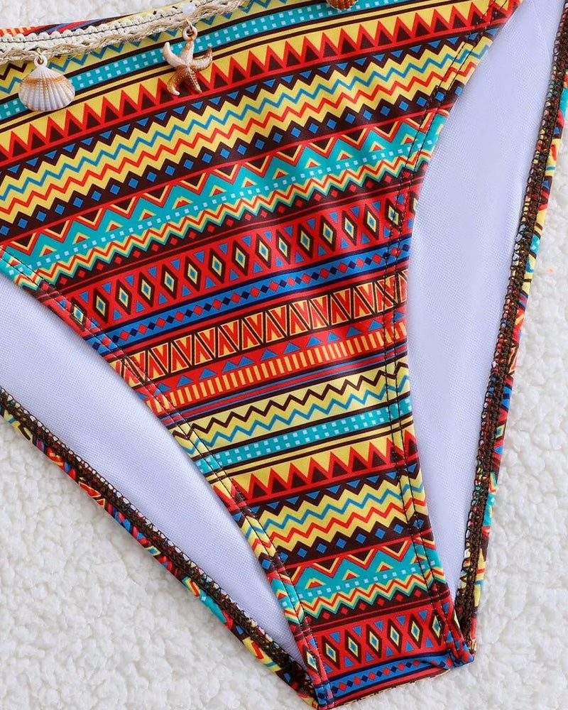 Bikini casual con frange a righe arcobaleno