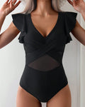 Costume da bagno intero a volant in mesh