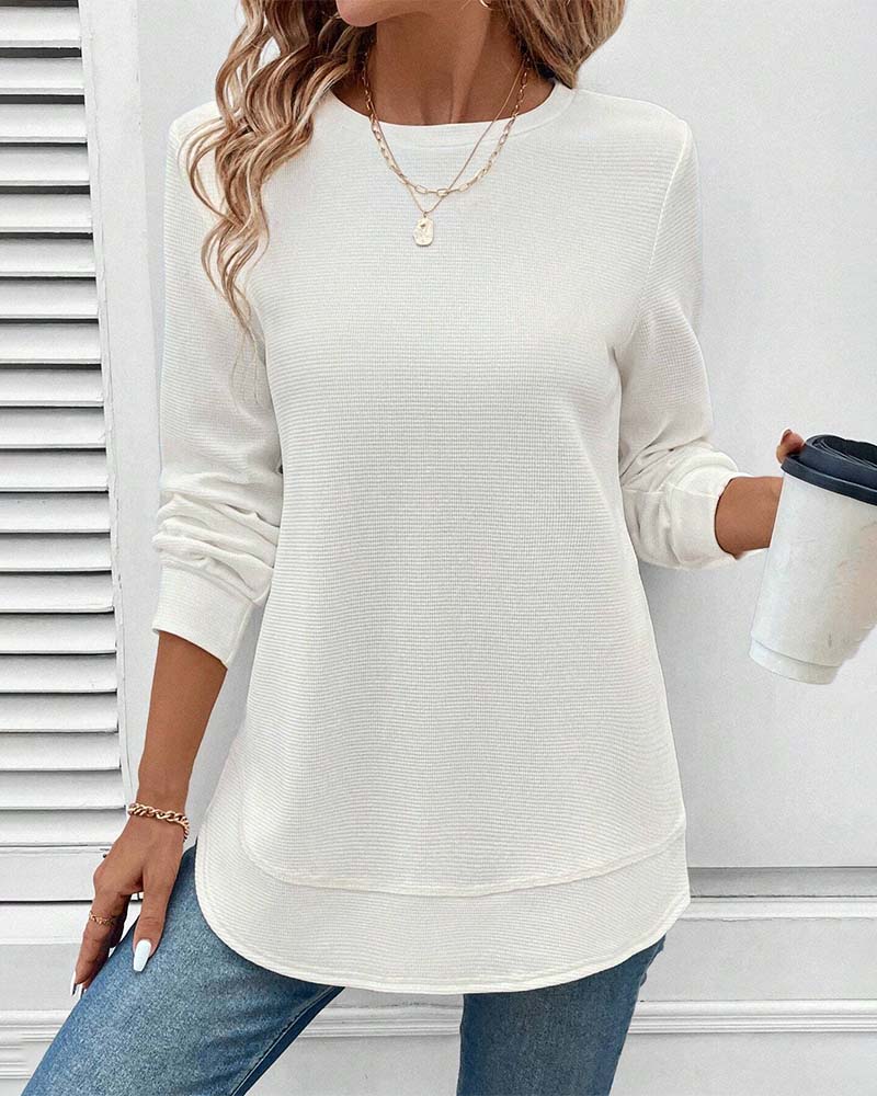 T-shirt girocollo a maniche lunghe tinta unita