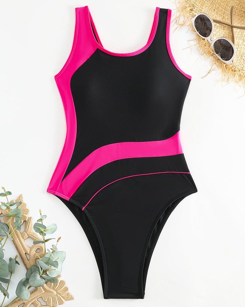 Costume da bagno intero di tendenza con colori a contrasto