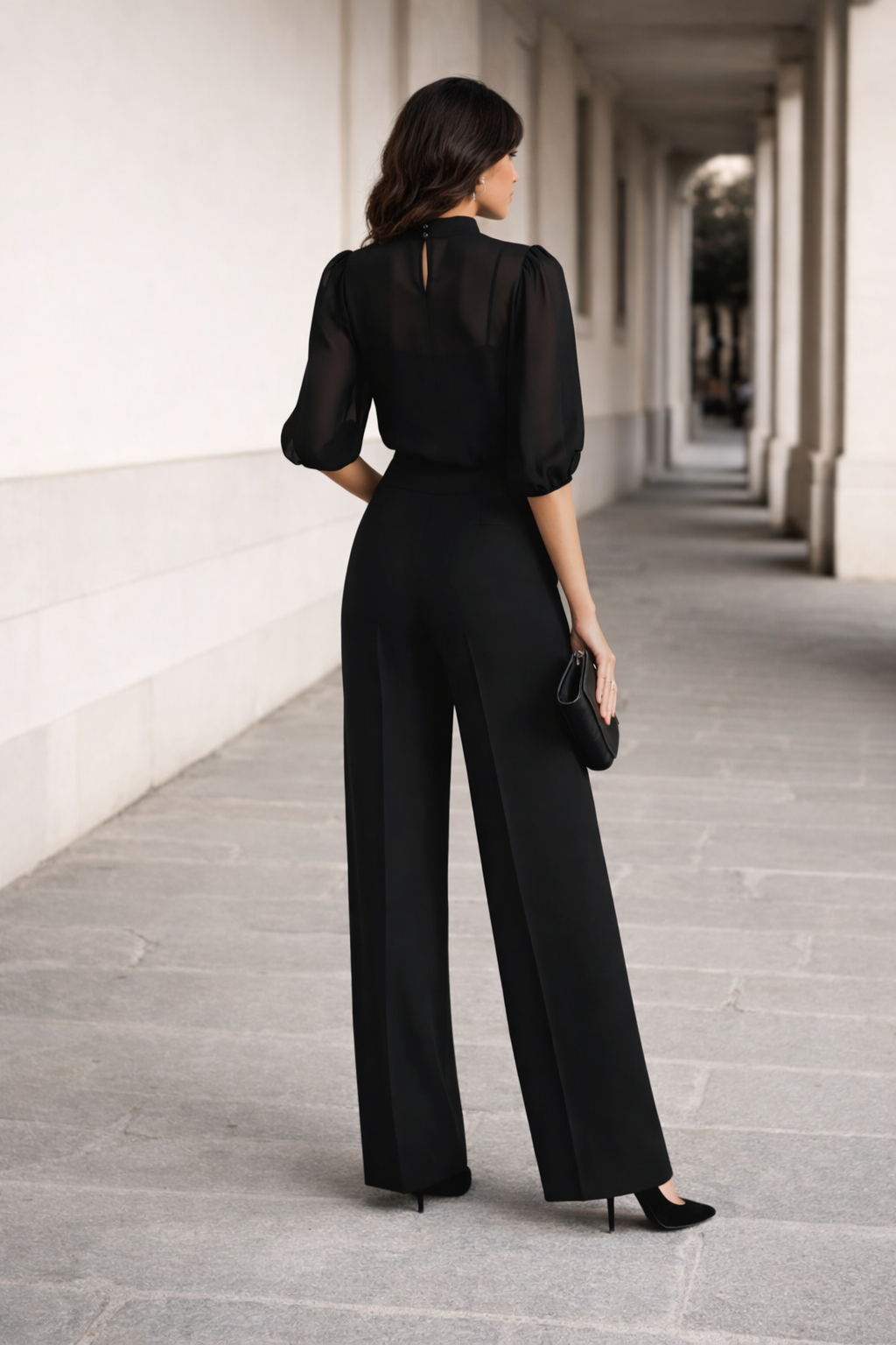 Valentina | Completo Tre Pezzi Composto da una Camisola Trasparente e Pantaloni a Gamba Larga.