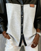 Camicia in pelle patchwork con risvolti