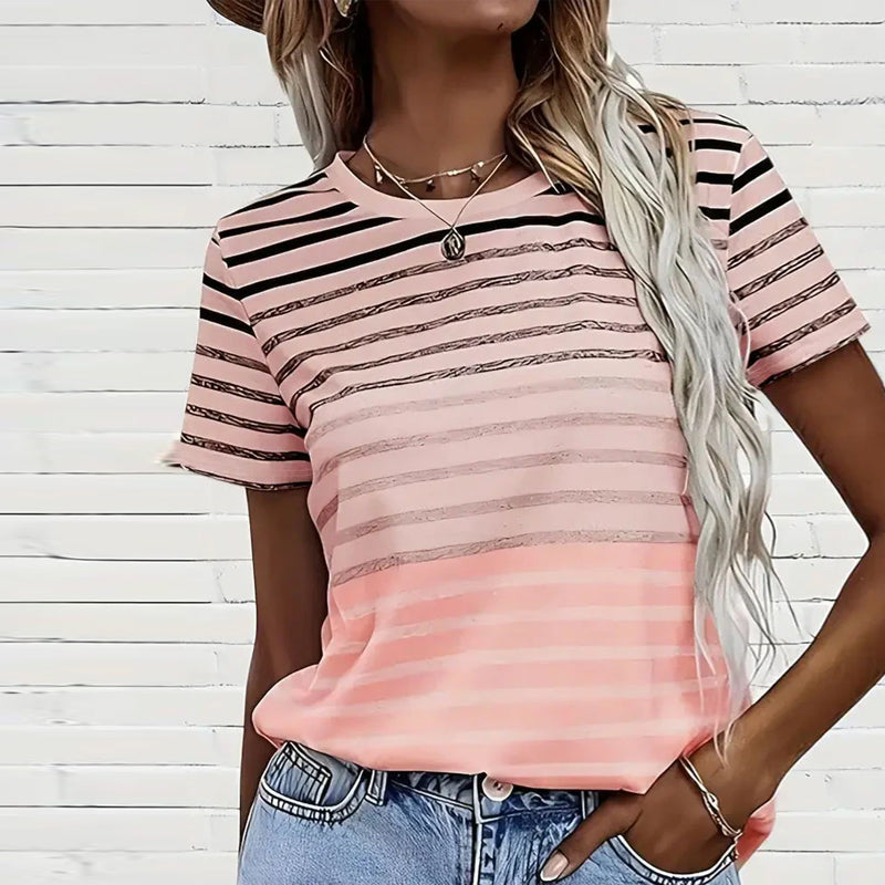 T-Shirt Girocollo A Maniche Corte A Righe