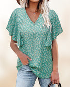 Camicia plissettata a maniche corte e scollo a V