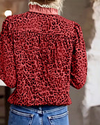 Camicetta casual a maniche lunghe con stampa leopardata