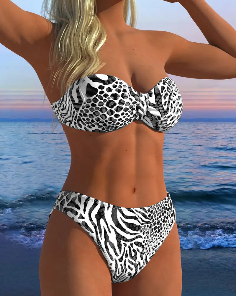 Costume da bagno sexy due pezzi con stampa leopardata