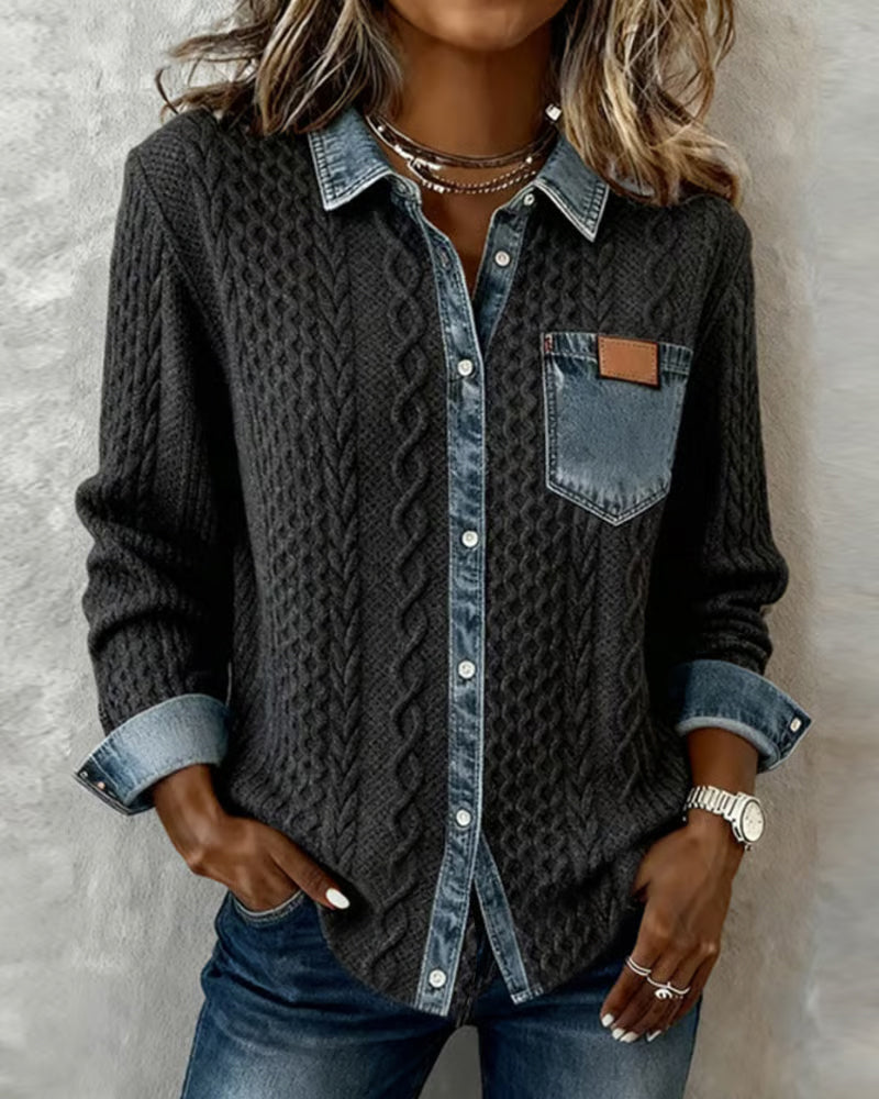 Camicia di jeans a maniche lunghe con patchwork