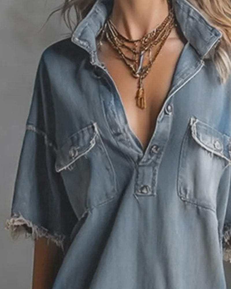 Abito casual con collo a revers in denim