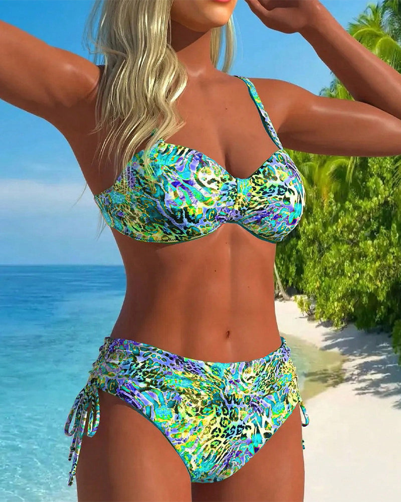 Accattivante Costume da Bagno a Due Pezzi con Stampa Leopardata