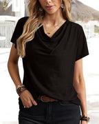T-shirt con scollo a strati e maniche corte