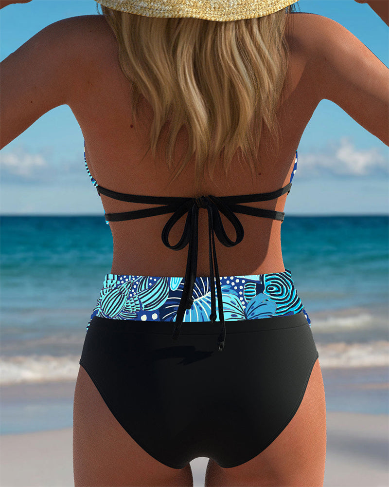 Bikini sexy con reggiseno stampato allacciato al collo