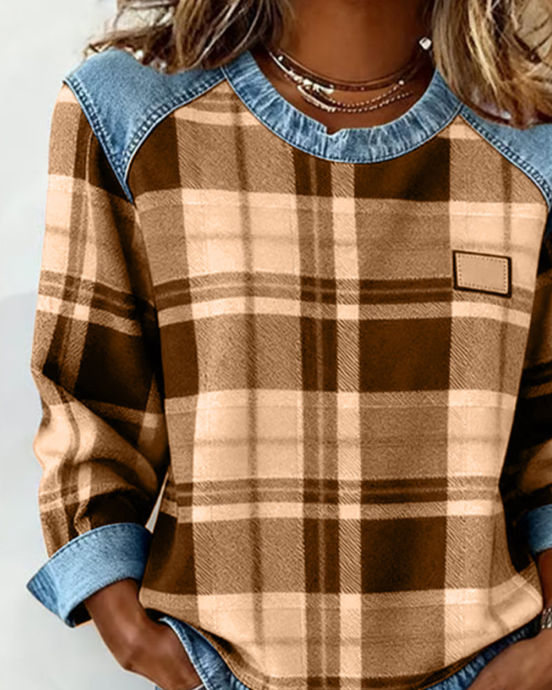 Felpa di Tendenza con Motivo Patchwork a Quadri