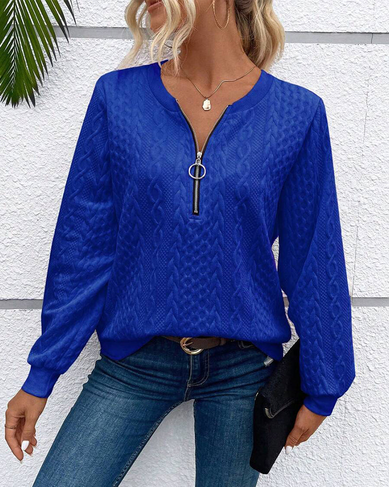 Felpa casual a maniche lunghe con zip tinta unita