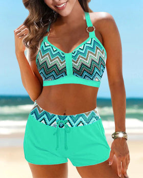 Bikini a vita alta con stampa geometrica