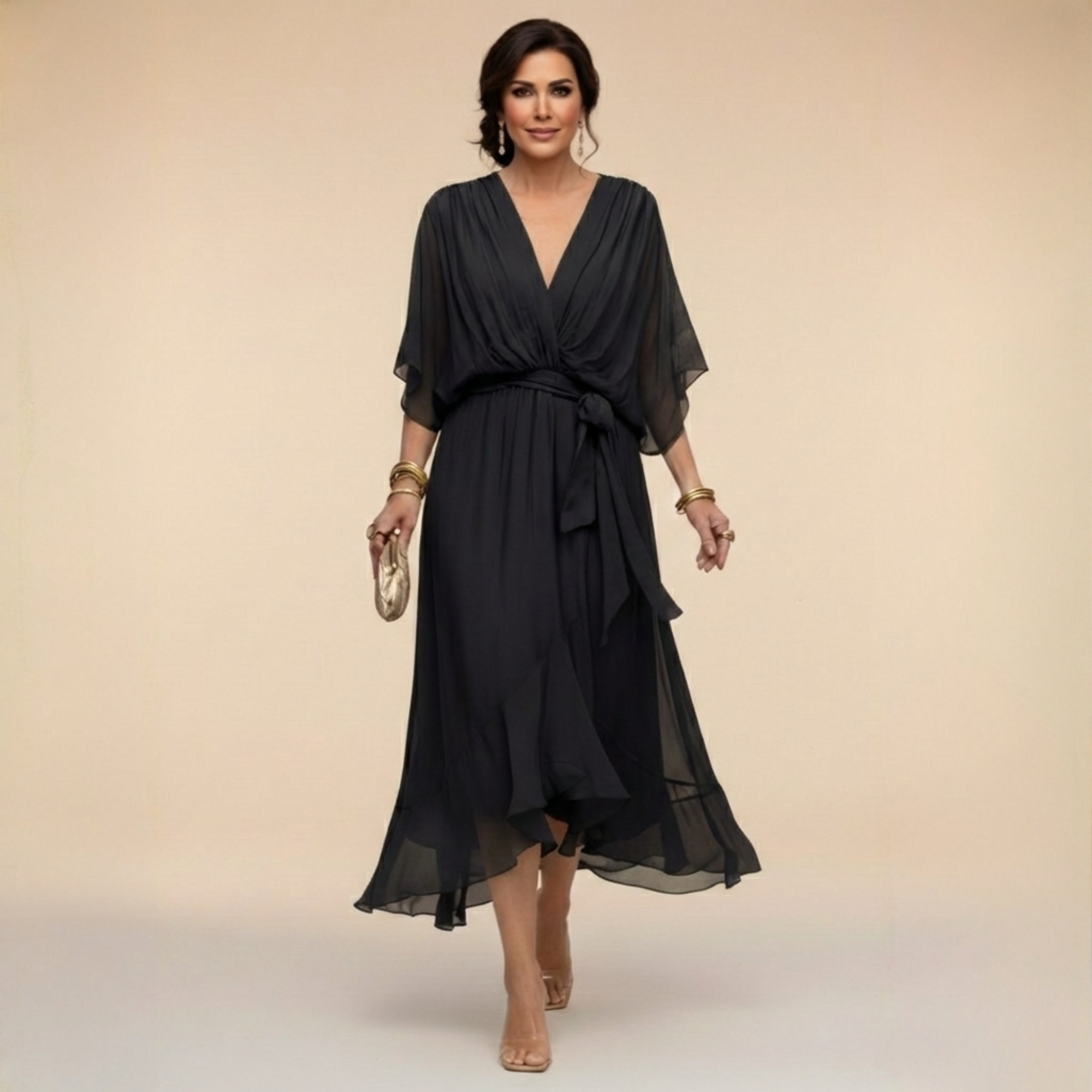 La Scintilla | Abito in chiffon con scollo a V