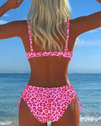 Costume Da Bagno Due Pezzi Allacciato Con Stampa Leopardata