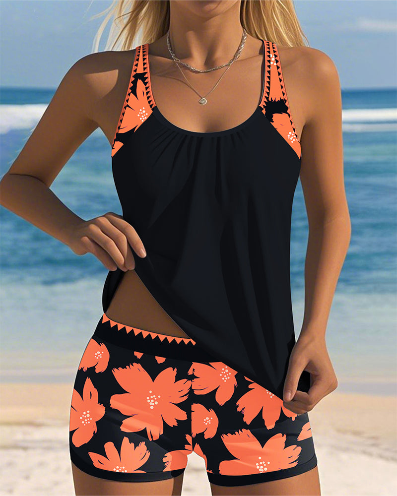 Tankini con scollo a U senza maniche stampa boxer