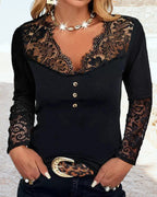 Top a maniche lunghe in pizzo con scollo a V