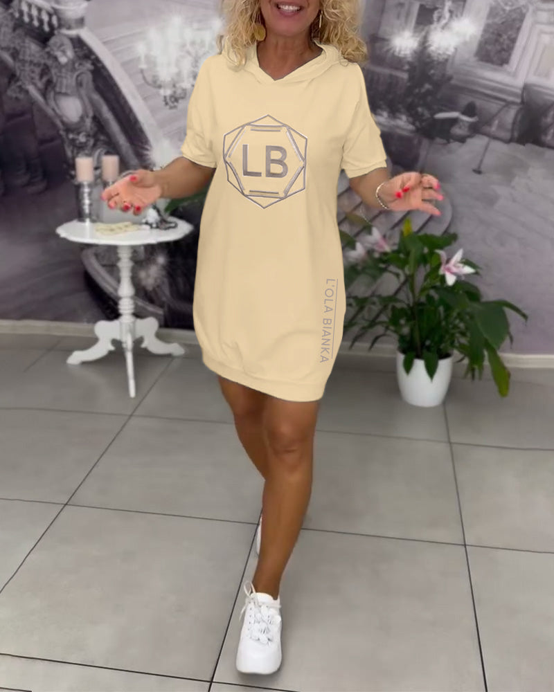 Felpa con Cappuccio con Stampa di Lettere Sportive