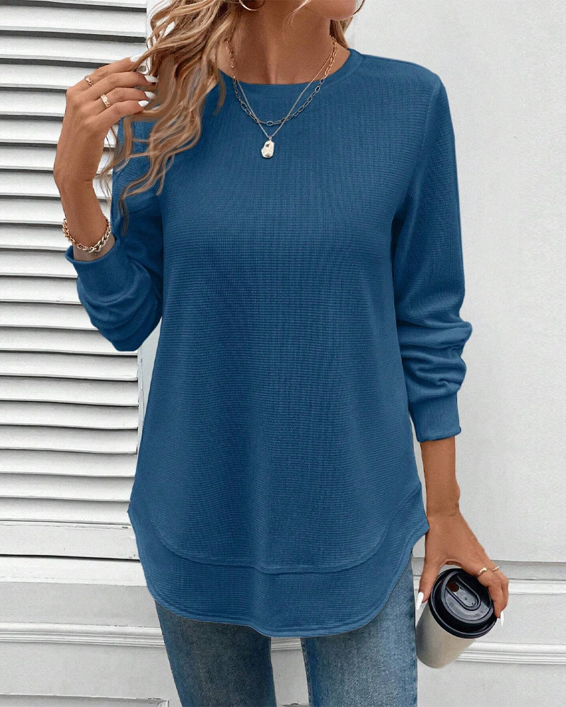 T-shirt girocollo a maniche lunghe tinta unita