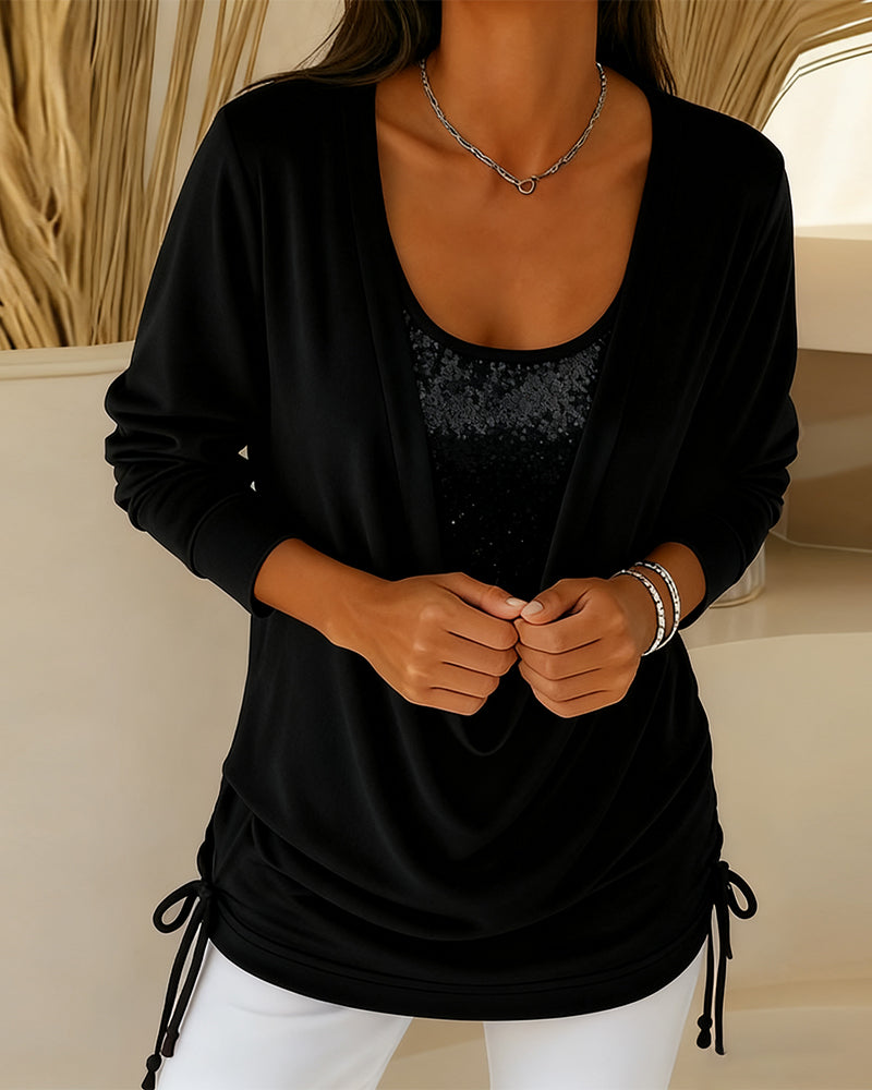 Top Bicolore Con Paillettes Effetto Due In Uno