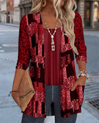 Camicia a maniche lunghe stampata stile due pezzi finto