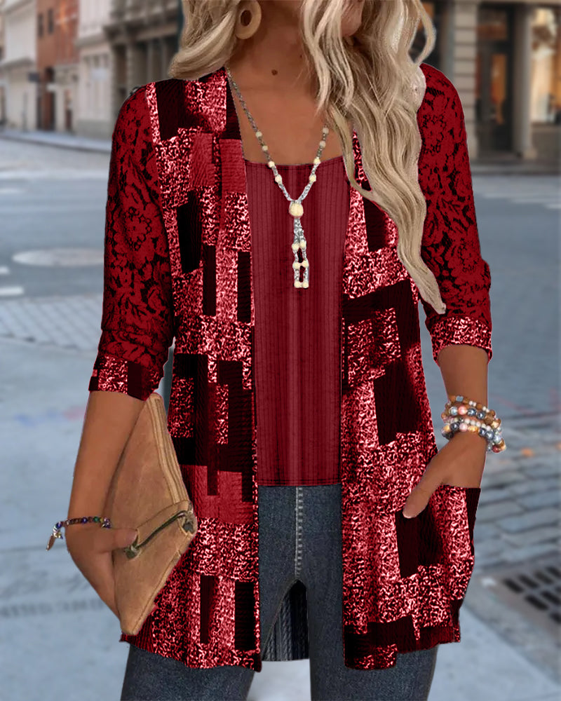 Camicia a maniche lunghe stampata stile due pezzi finto