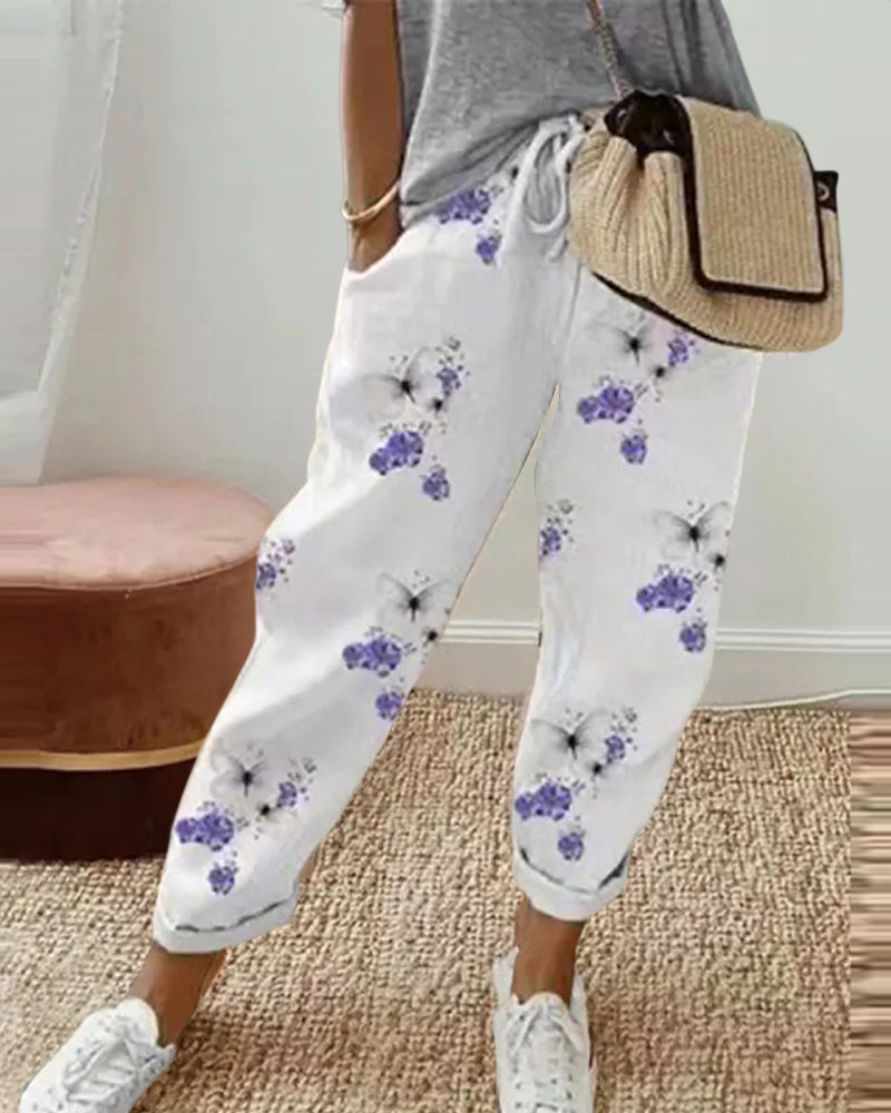 Pantaloni casual da donna in cotone e lino
