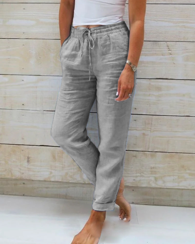 Pantaloni casual a tinta unita a gamba dritta
