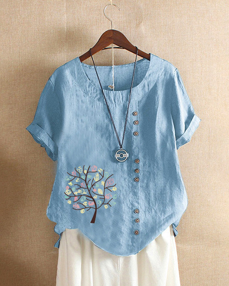 T-shirt girocollo stampato con foglie