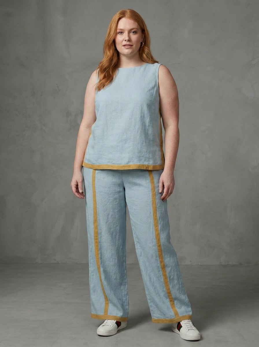 Inara | Completo Top Senza Maniche e Pantaloni Ampi a Contrasto