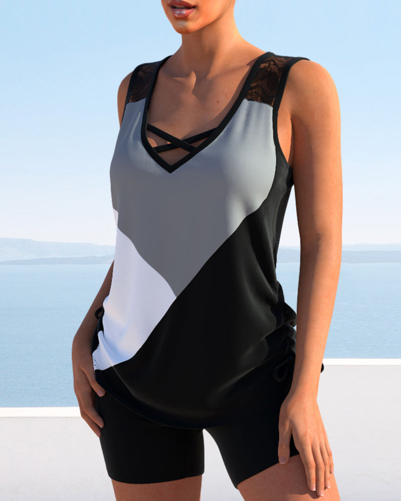 Tankini con stampa a blocchi di colore