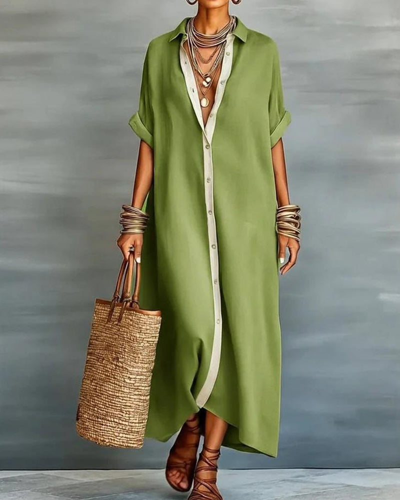 Abito chemisier elegante con collo a revers drappeggiato