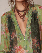 Camicetta mezza zip con stampa floreale