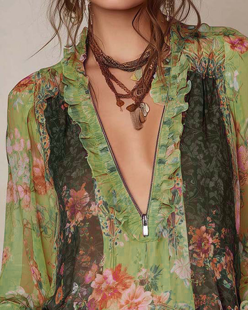 Camicetta mezza zip con stampa floreale
