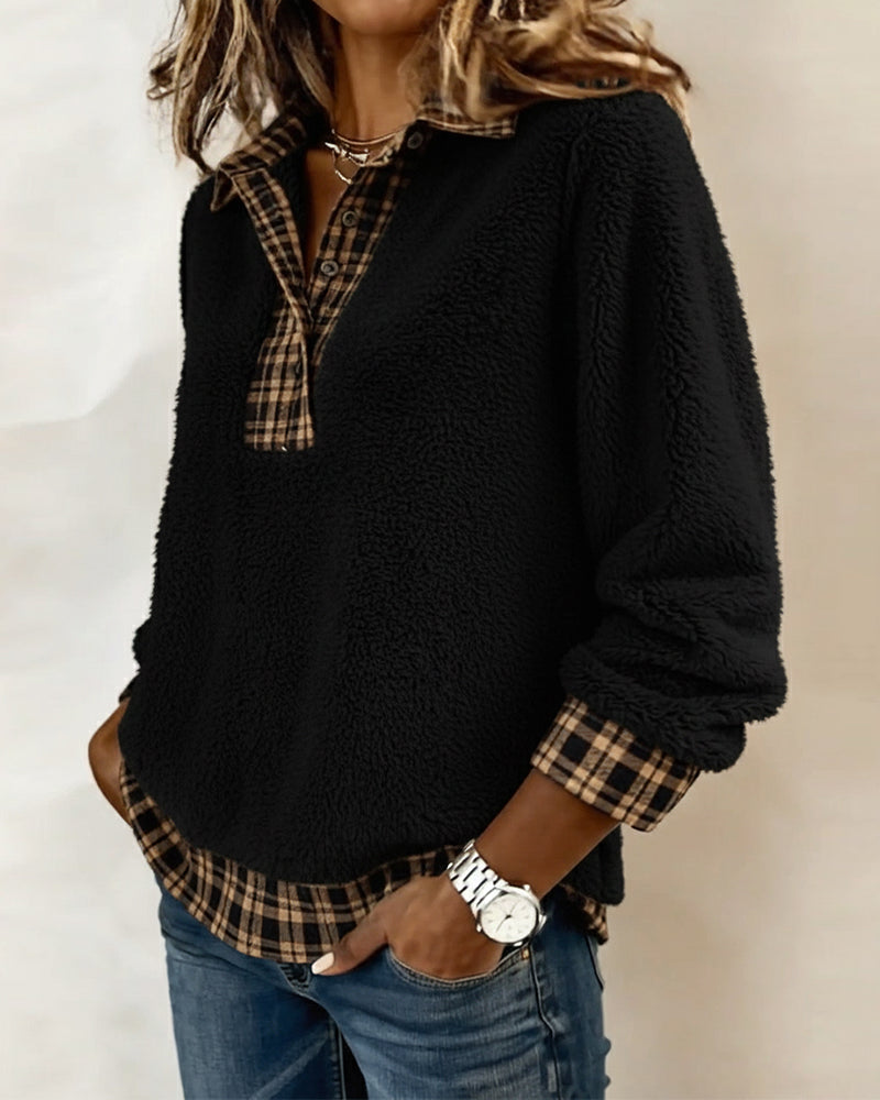 Top a collo patchwork a quadri tinta unita