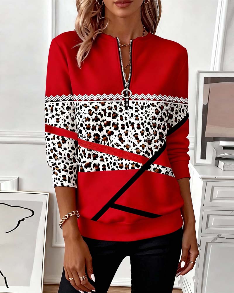 Felpa con collo con zip stampata