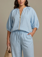 Natalia | Completo Top Palloncino con Zip e Pantaloni Ampi