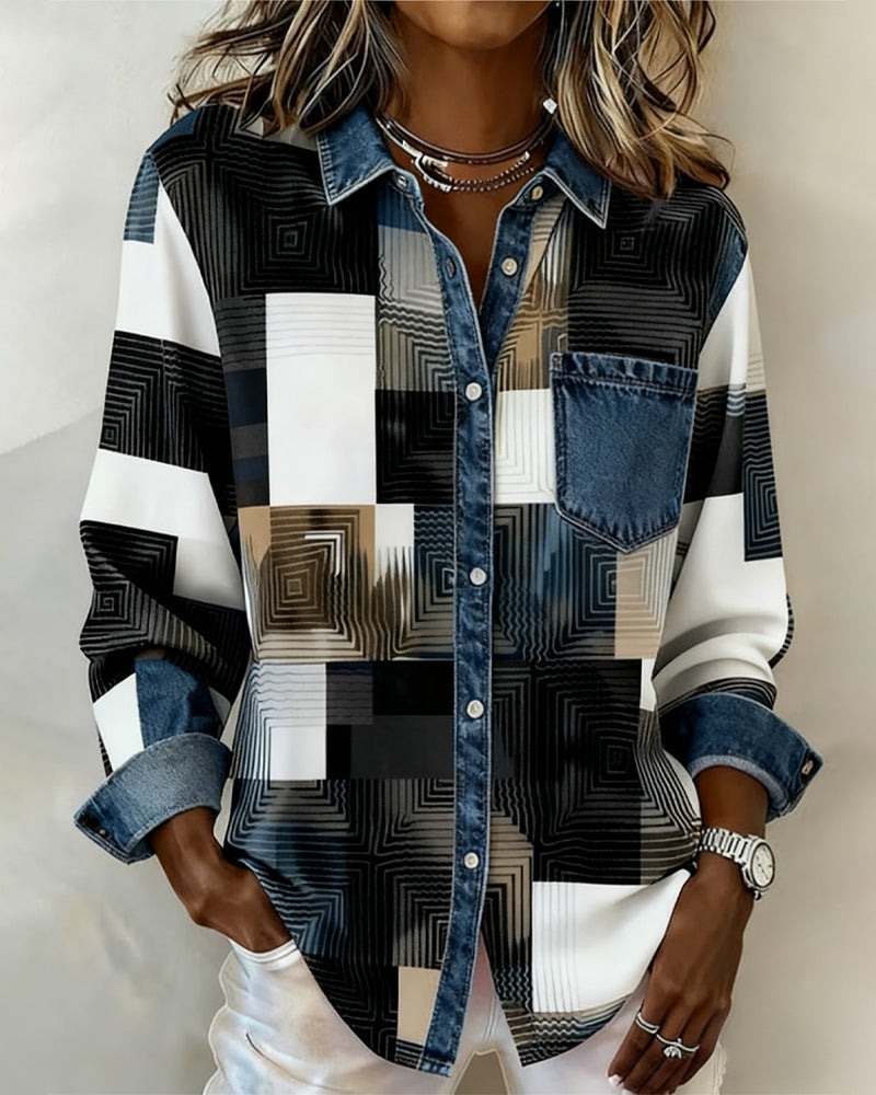 Camicia Color Block con risvolto alla moda