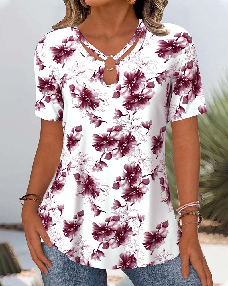 Blusa Stampa Floreale Maniche Corte