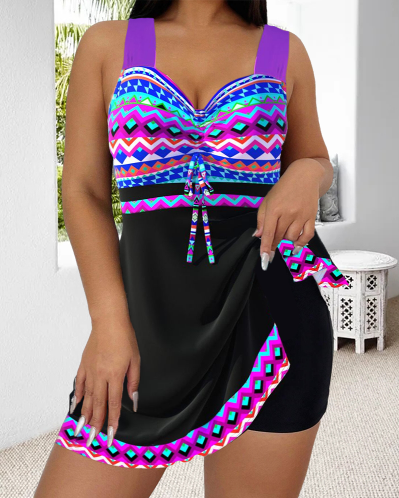 Costume da bagno con coulisse e stampa a righe