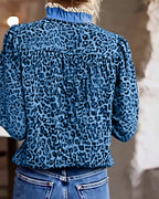 Camicetta casual a maniche lunghe con stampa leopardata