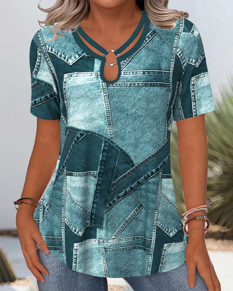 Camicetta Vintage Jeans Contrasto Ritagliato