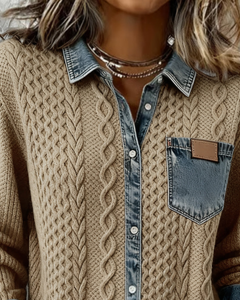 Camicia di jeans a maniche lunghe con patchwork