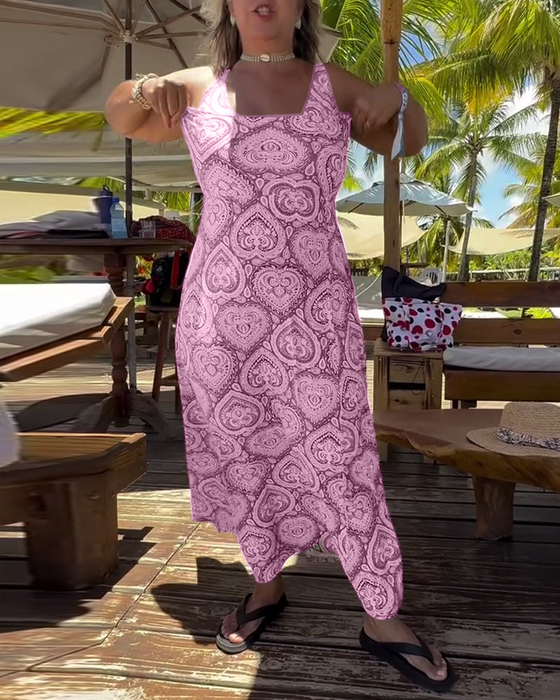 Costume da Bagno Senza Spalline con Stampa a Cuori per Vacanze