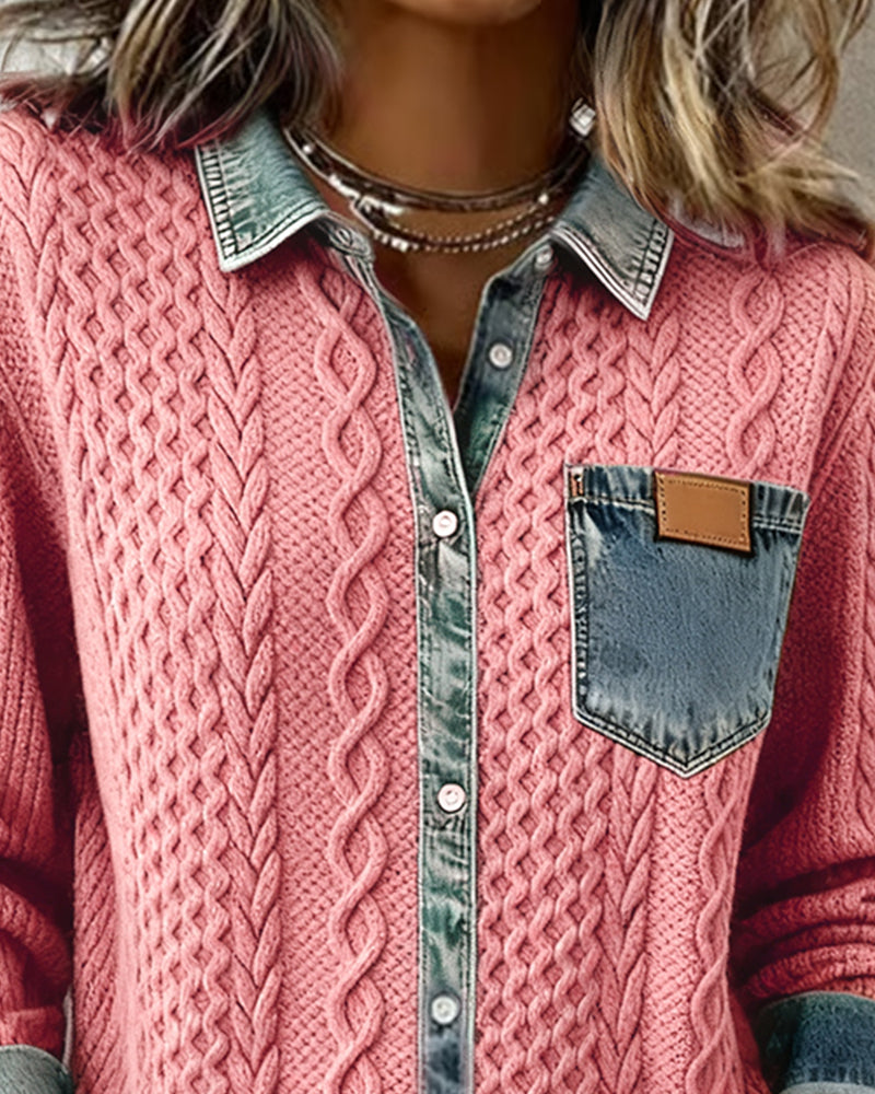 Camicia di jeans a maniche lunghe con patchwork