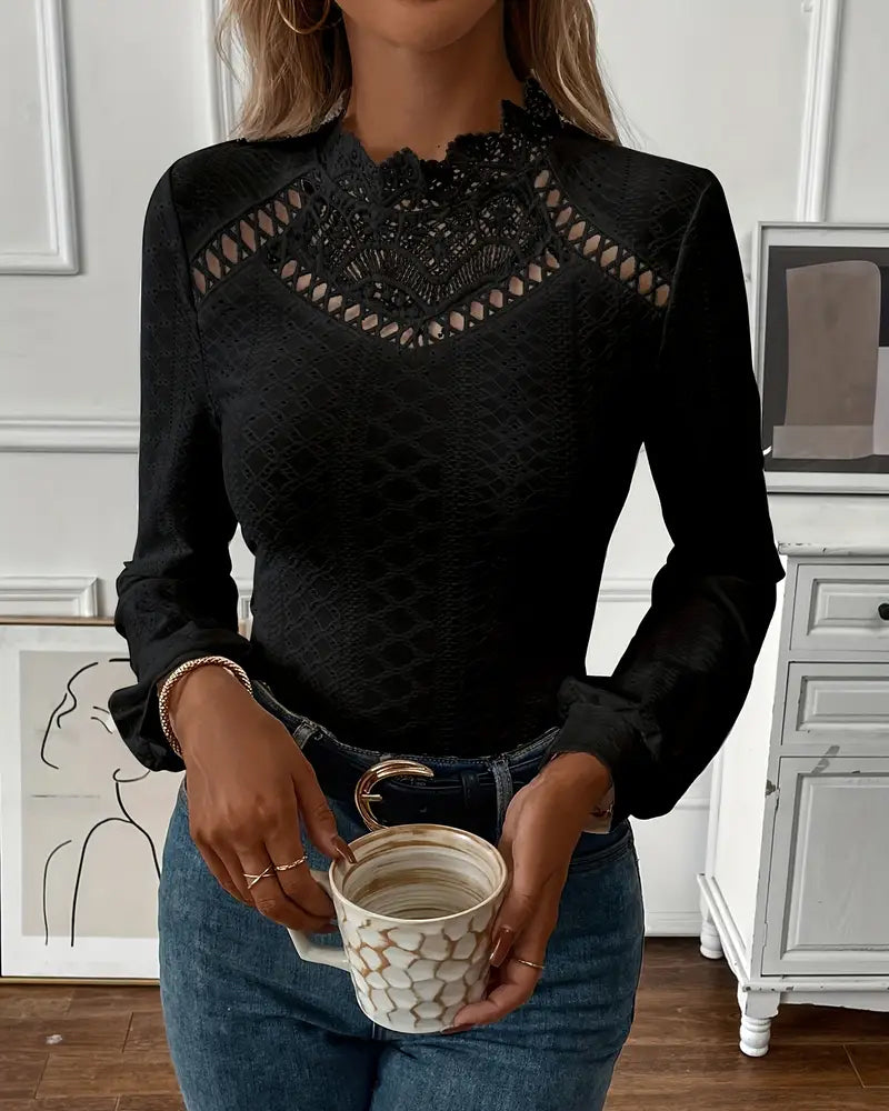 Top in pizzo girocollo maniche lunghe