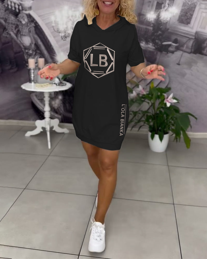 Felpa con Cappuccio con Stampa di Lettere Sportive